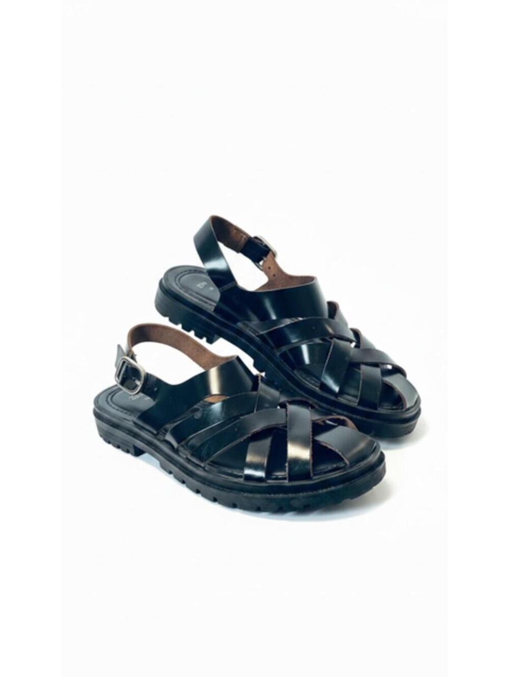 ZARA Black Leather Crisscross Cage Sandals